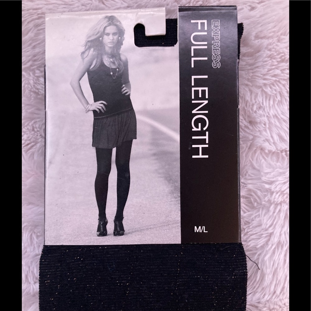 Express Black Full Length Gold Sparkle Tights